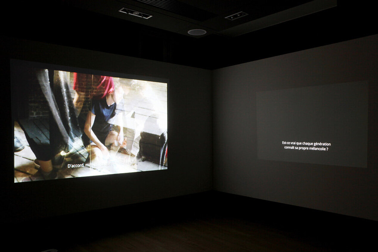 Exhibition view of a video installation by Jeremiah Day and Sebastian Bodirsky