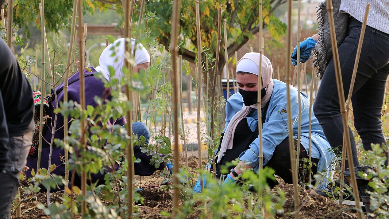 Volunteers planting trees in East Amman. Photograph: TAYYŪN Research Studio
